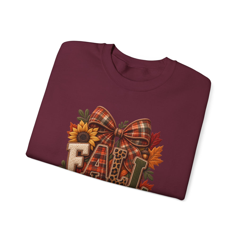 Fall Graphic Sweatshirt - Plaid Bow Pumpkin & Sunflower Crewneck