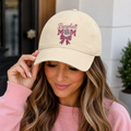 Baseball Mom Cap – Pink Glitter Graphic, Distressed Washed Trucker Hat, Gift for Moms
