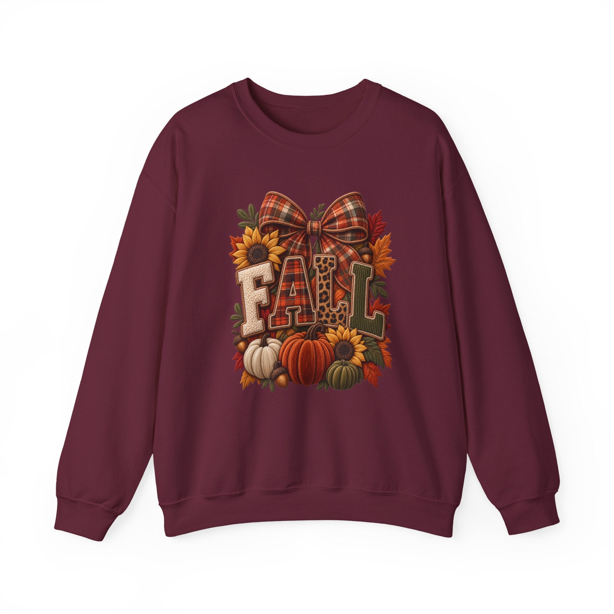 Fall Graphic Sweatshirt - Plaid Bow Pumpkin & Sunflower Crewneck